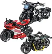 WANLIMA Pack of 3 Motorcycle Toys for Children, Simulation Motorcycle Model, Pull Back Motorcycle Toy, for Children, Lntellectual Toy, Christmas, Birthday Party Gifts (3 Styles)