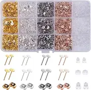 BQTQ Pack of 2600 Stud Earrings Blank Earrings Studs Flat Pad and Butterfly Ear Stopper Stud Earrings for Earring Making, 4 Colours