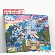 Paint By Numbers Kit Santorini Ocean Wall Acrylic Decor Brush Kids Art Beginner