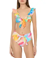Milly Watercolor Ruffled Bikini Top