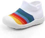 [FLIGUIGIN] Baby Shoes (6-24 Months) Toddler Shoes Training Baby First Step Shoes Stretch Baby Shoes Non-Slip Shoes Soft-Soled Breathable Kids Shoes Mesh Fly-Knit Shoes, 15 (inseam 12cm), White