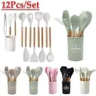 Silicone Spatula Spoon Kit Wooden Handle Baking Tools Kitchen Accessories