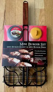 Grill Basket & Press Charcoal Companion Mini Burger Set 9 Sliders NonStick NEW