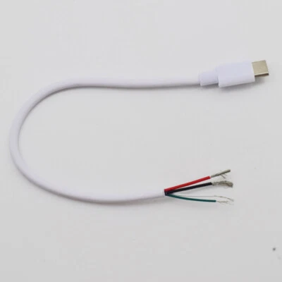 10pcs 20cm USB C Type-C Male Plug 2/4 wires Power Pigtail Cable DIY White 5A