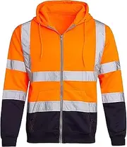 [Generic] Men's Hooded Reflective Strip Sweatshirt High Visibility Reflective Hoodies Work Construction Safety Hoodie