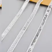 SparkleFlex Silver Sequin Ribbon - 10 Yards of Stretchy Metallic Trim for Dress