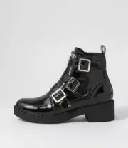 New Django & Juliette Xantha Black Patent Leather Ankle Boots Womens Shoes