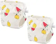 SAFIGLE Baby Washable Diaper Pants Newborn Training Pants 2-pack Cotton Reusable Diapers Soft Breathable Leak-proof for Baby Shower Present