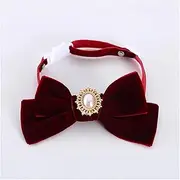 Choker Retro Cats Collars Velvet Kitten Bowknot Bow Tie with Pearl Adjustable Anti-Suffocation Puppy Necklace Pets Party Accessories Pet Accessories (Color : Red, Size : 17-33cm)