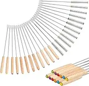 CACASO 24 Pack Stainless Steel Fondue Forks,12 Wood Handles and 12 Stainless Steel Handles,9.4 Inch Color Coding Fondue Sticks with Heat Resistant Handle for Chocolate Fountain Cheese Marshmallows