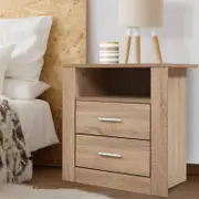 Artiss Oak 2 Drawer & Shelf Storage Bedside Table