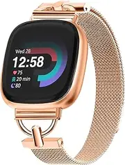 [HAYONLIY] Metal Bands Compatible with Fitbit Versa 3/Fitbit Versa 4/Fitbit Sense 2/Fitbit Sense,Mesh Stainless Steel Sport Strap,Magnetic Adjustable Wristband for Women Men