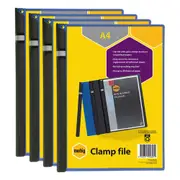 4PK Marbig Clear Front File Document/Paper Holder A4 Spine Clamp Cover - Blue