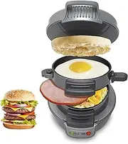 Breakfast Muffin Maker, 600W Multifunctional Burger Press Machine, Non-Stick Panini Presses Sandwich Makers, with Egg Cooker Ring, Removable, for Making Burgers, Snacks, DIY Quick Breakfast Gray