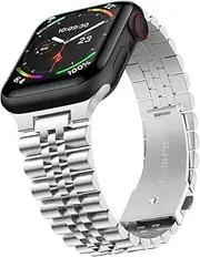 Stainless Steel Link Bracelet Band - The Perth in Silver - Compatible with Apple Watch Size 42mm to 45mm