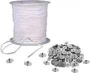 BEADNOVA Braided Candle Wick Spool with Base Set 200 ft Cotton Candle String Roll and 300pcs Wick Clips Sustainer Tabs for Making DIY
