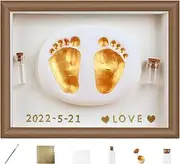 Baby Handprint Kit,Wooden Baby Picture Frame, Baby Prints Hands and Feet - Handmade Safe Paint Baby Keepsake Souvenir for Family Dad, Baby Shower