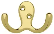 Double Prong Brass Plated Coat Hook