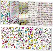 Self Adhesive Face Gem Stickers, 3200 PCS Rhinestone Stickers, Bling Gems Jewel Stickers for Crafts Jewels DIY Decorative Diamond Sticker, Assorted Shapes Glitter Stickers for Makeup face (10 Sheets)