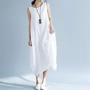 Women's Long Dress Maxi Dress Cotton Linen Dresses Casual Dress Fashion Outdoor Party Holiday Regular Fit Plain Sleeveless Crew Neck Black White Purple Summer
