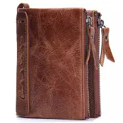 Men Leather Cowhide Men Vintage Short Wallet Coin Holder