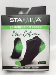 Physix Gear Sport Stamina Compression Socks Low Cut 2 Pairs Black Green Size S/M