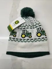 John Deere Toddler Toboggan Ski Cap with Tractors White Green One Size Pre-Owned