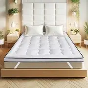 STARRY EUCALYPT Double Size Pillow Top Mattress Topper 9cm Thick with 1200 GSM Microfibre Bamboo Fibre Filling, Fabric Cover Beddings Bed Mat Padding, White & Grey
