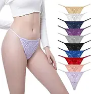 [GAREDOB] Womens G String Thongs Sexy Lace Thong Panties Comfortable Low Waist Thongs 10 Pack Multicolor Size L, 10 Pack-multicolor, Large
