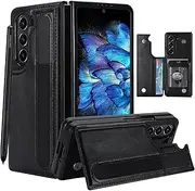 [CCSmall] for Samsung Galaxy Z Fold6 Wallet Case with S Pen Holder, Double Magnetic Clasp with Kickstand Phone Case Cover with ID Card Slots for Samsung Galaxy Z Fold 6 SKB Black