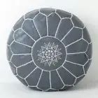 Handmade Moroccan Leather Ottoman Pouffe Pouf Footstool Gray Color