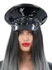 Spiked Black Wet Look Womens Captain Hat