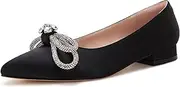 VETASTE Women's Ballet Flats Double Bow Pointed Toe Casual Comfortable Slip on Flat Ballerina Shoes, Black, 8.5