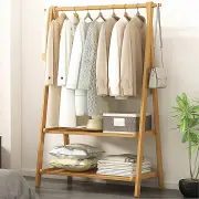 Portable Clothes Rack Coat Garment Stand Bamboo Rail Hanger Airer Closet