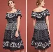 NWT Anthropologie Marisol Off-The-Shoulder Dress Sz 10P Black White $280