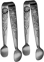 Ciieeo Mini Stainless Steel Tongs Sugar Cube Tongs Candy Scoops Rose Design Material Easy to Hold for Kitchen Cafe Bar