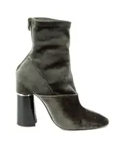 Metallic Olive Velvet Ankle Boots