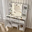 Dressing Table Set with Stool and Drawers Shelves and Cabinets Makeup Desk White