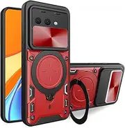 FORZAMOR for Google Pixel 9a 5G (6.3 Inch) Case Shockproof with Back Camera Slide Window Cover, Ring Kickstand Armor Military Rugged Cover (for Pixel 9a,Red)