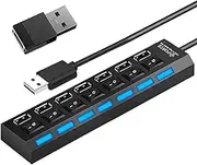 USB Hub for Laptop - Multi-Port Data Splitter,Anti-Slip Portable USB Adapter with Individual Button for Travel Home Game Setup Co-Working Space Photography Remote Work