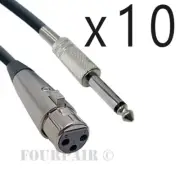 10 Pack Lot - 25ft XLR 3-Pin Female to 1/4" Mono Shielded Microphone Mic Cable