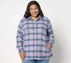 Joan Rivers Women's Cotton Plaid Flannel Snap Front Shirt Purple