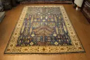 _HAND-MADE_WOOL_RUG_9' x 12' Garden Design Teal Blue TREE OF LIFE Gabbeh Design