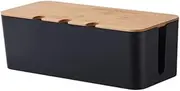 Bamboo Cover Cable Management Box, Power Cord Organizer, Hidden Wire and Power Cord, Cable Organizer for Desktop TV Computer USB hub System (Black)
