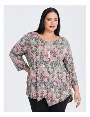 [Taking Shape] Polly Crushed Asymmetric Top Khaki Print