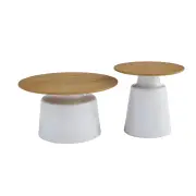 Raimon Furniture Sunny Wooden Top Metal Base Round Nesting Coffee Table Set Oak