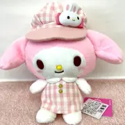 Sanrio My Melody Plush Doll 7.8 inch Plaid Checkered Dress w/ Cap New Tag Japan