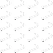 [Briana Williams] 20pcs Clear Nose Studs Ring L Shaped Retainers Flexible Flat Top Plastic Piercing 18G 20G Invisible for Work School