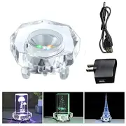 SYWAN 3" Crystal LED Light Base,4 Colors 7 LED Display Plate with AC Adapter for
