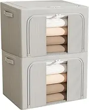 LAMCAN 2 Pack Storage Box, Wardrobe Clothes Organiser, With Transparent Window and Carrying Handle. Wardrobe Storage & Organisation, Suitable for Blankets, Bedding, Toys, Books